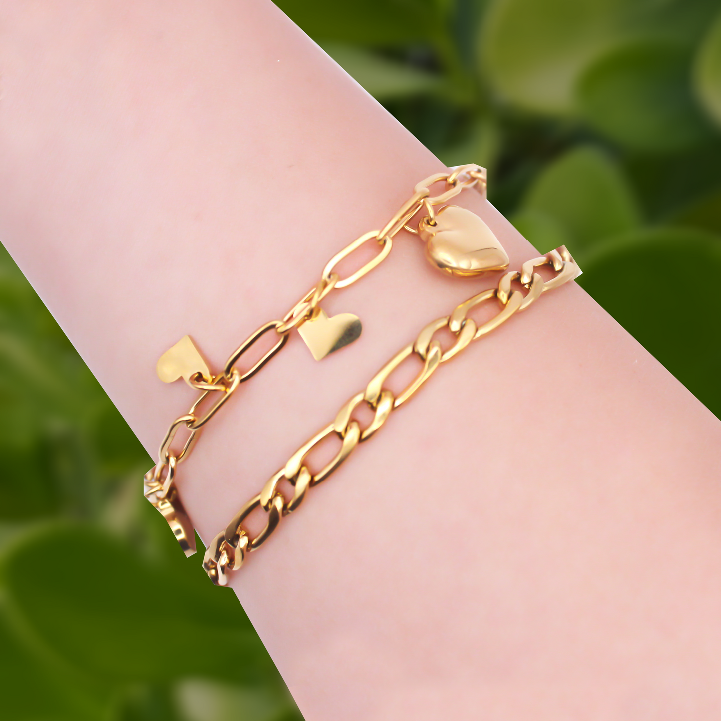 Pulsera Doble Cadena Corazones Acero Inoxidable LU