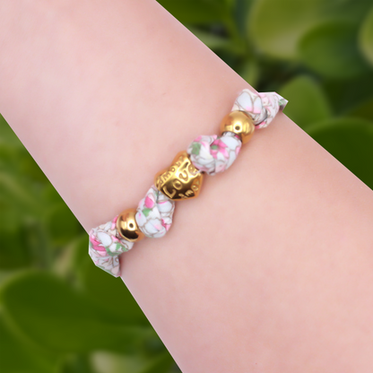 Pulsera Tela y Corazon Dorado Acero Inoxidable 1K4
