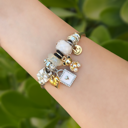Pulsera Charms Oso en Blanco  4E22