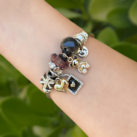Pulsera Charms Oso en Black Acero Inoxidable  4E42