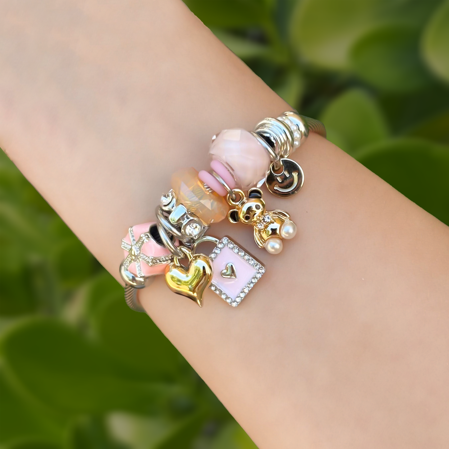 Pulsera Charms Oso en Rosa Acero Inoxidable 2M8