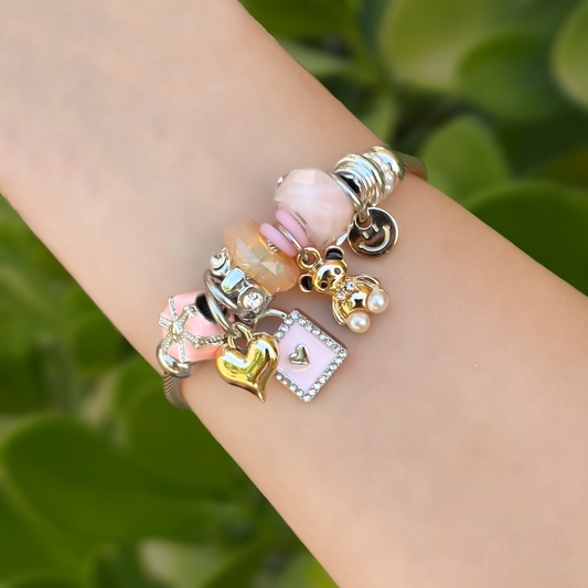 Pulsera Charms Oso en Rosa Acero Inoxidable 2M8