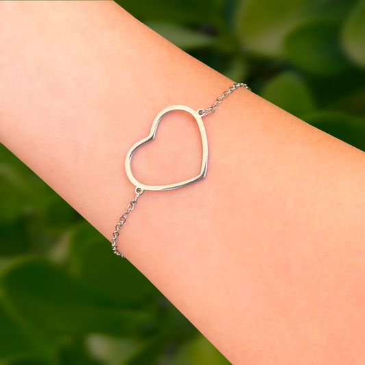 Pulsera Corazón Plateada Acero Inoxidable  2N3