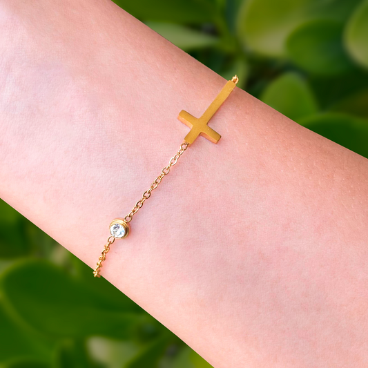 Pulsera Dorada Cruz Acero Inoxidable  1X3