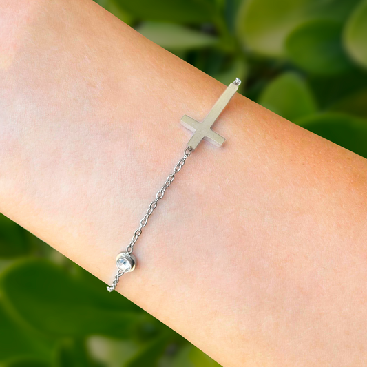 Pulsera Plateada Cruz Acero Inoxidable 1T7