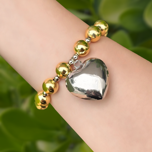 Pulsera Corazon Oro-Plata Acero Inoxidable  4E20