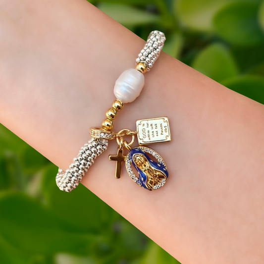 Pulsera Virgen Charms Chapa de Oro  4E33
