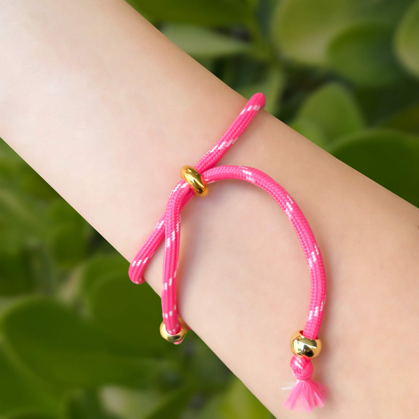 Pulsera Cuerda Rosa Coral Cubo Ojo  3i1