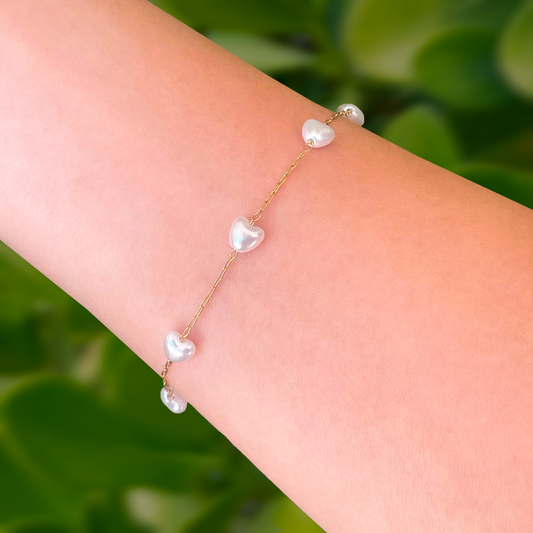 Pulsera Corazones Perlitas Acero Inoxidable 1R4