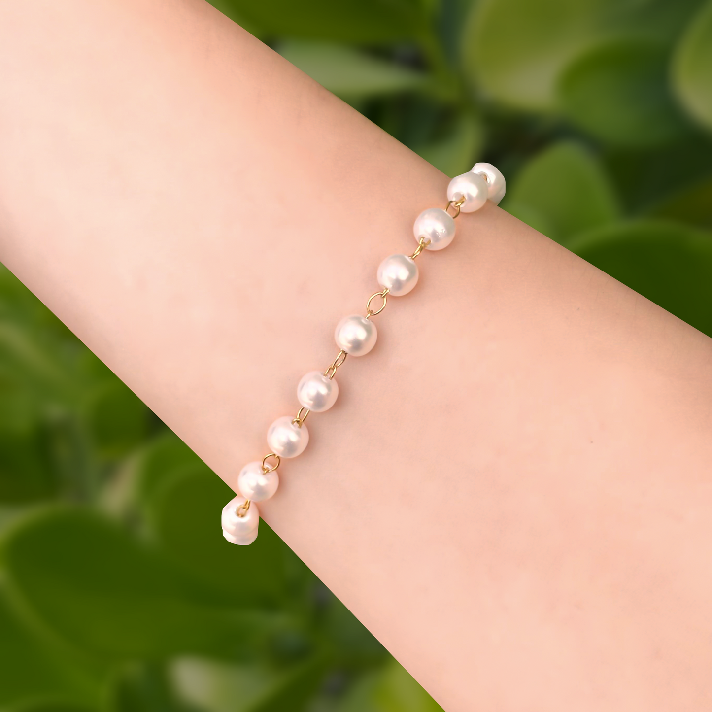 Pulsera Perlitas Blancas Acero Inoxidable 1B3