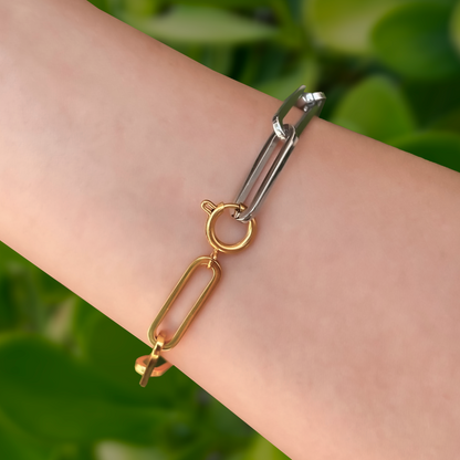Pulsera Cadena Eslabones Oro-Plata Acero Inoxidable 3H5