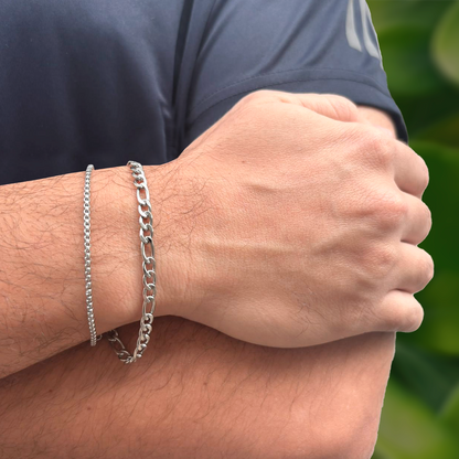 Set 2 Pulseras Plateadas Hombre Acero Inoxidable 1C4
