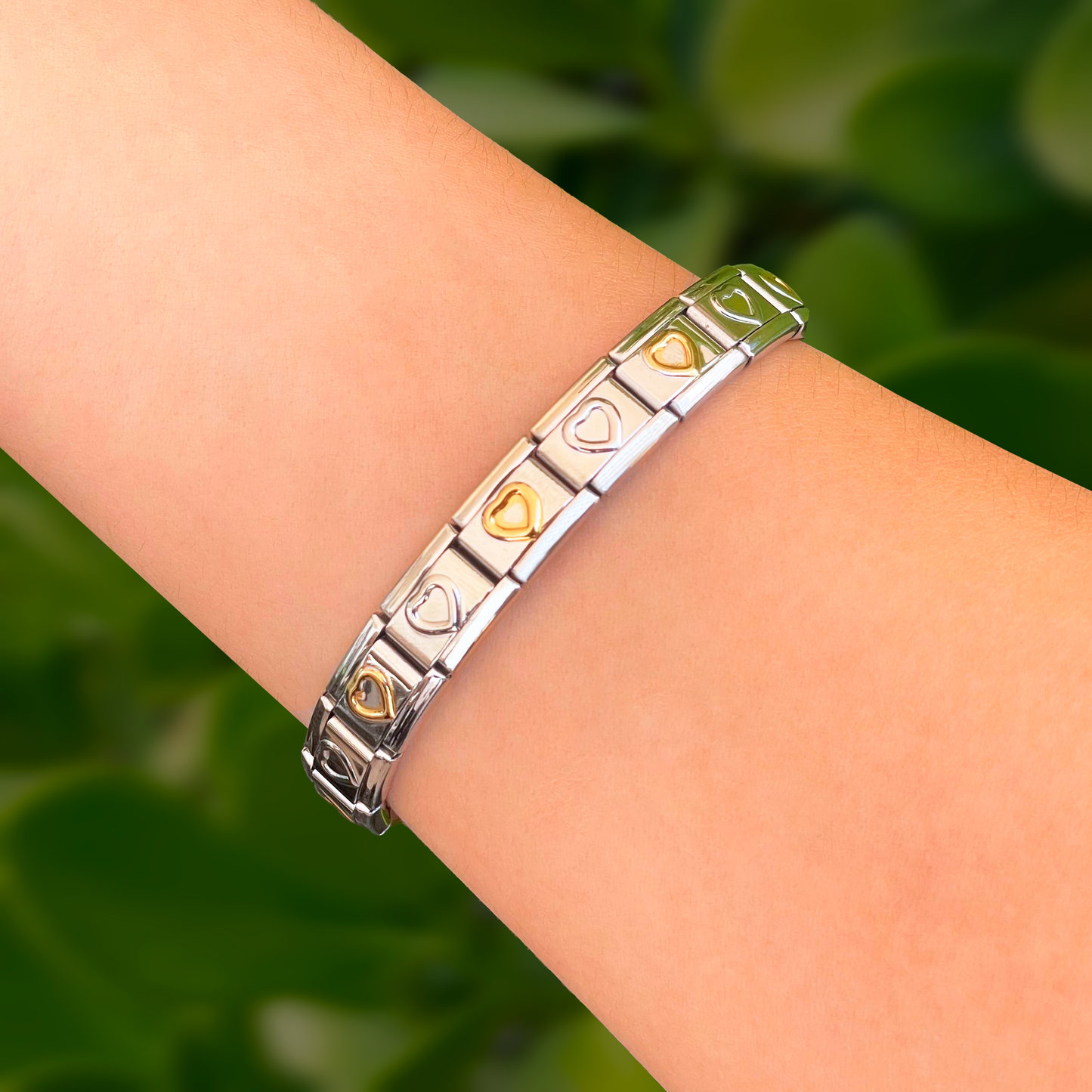 Pulsera Italiana Corazon Oro-Plata Acero Inoxidable 2A5