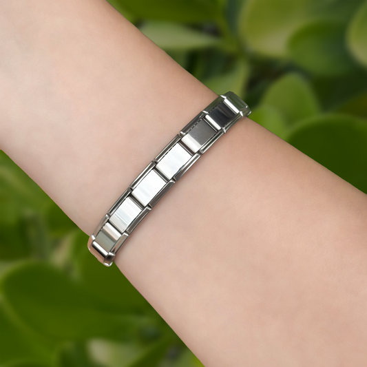 Pulsera Italiana Plateada 9mm Acero Inoxidable  1T3