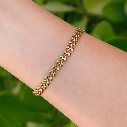Pulsera Hojas Laurel Dorada Acero Inoxidable  2k5