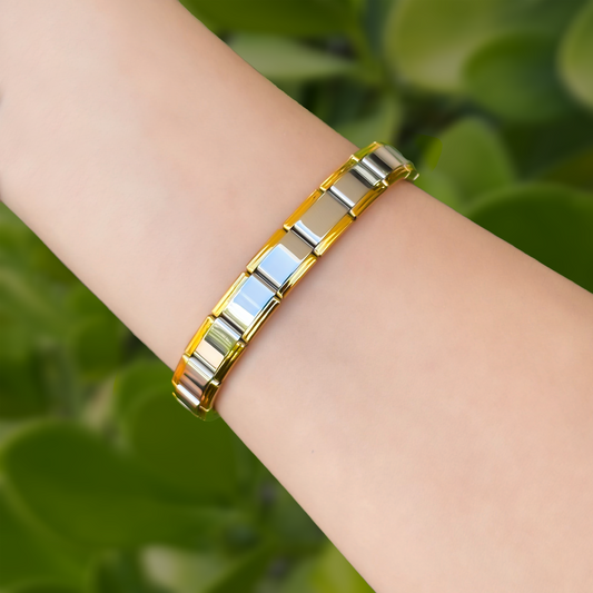 Pulsera Italiana Oro-Plata 9mm Acero Inoxidable  1S5