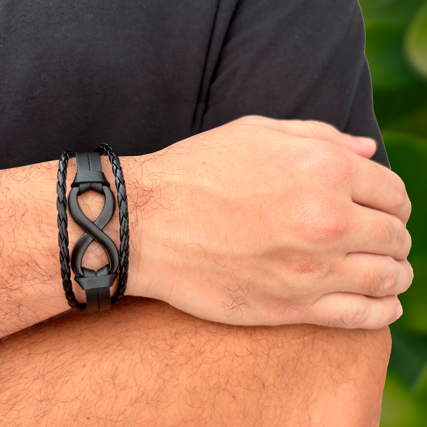 Pulsera Hombre Negro Cuero   4E28