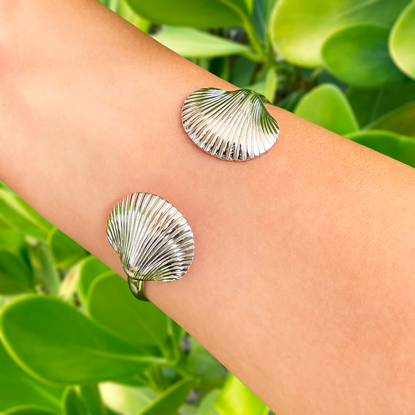 Pulsera Conchas Plateadas Acero Inoxidable 1V3