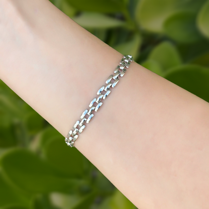 Pulsera Plateada Eslabones Tejidos Acero Inoxidable 1L4