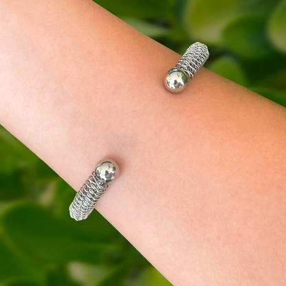 Pulsera Plateada Tejida Metálica 1i1