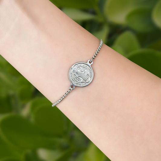 Pulsera Plateada San Benito Acero Inoxidable  1F5