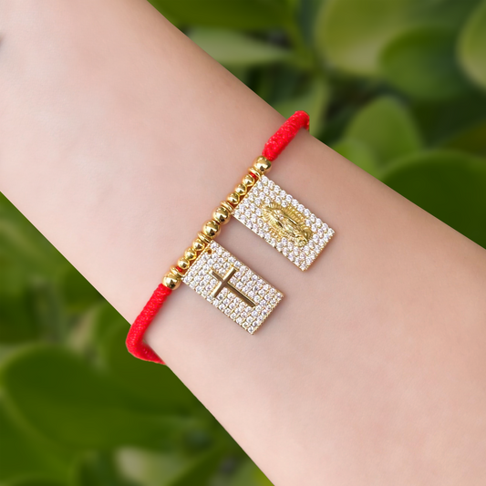 Pulsera Hilo Escapulario Chapa de Oro 3H1