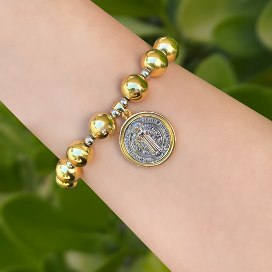 Pulsera San Benito Oro-Plata Acero Inoxidable 1G4