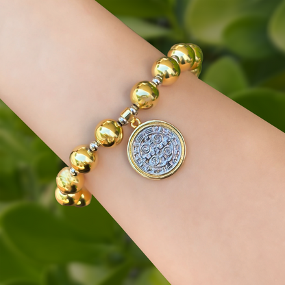 Pulsera San Benito Oro-Plata Acero Inoxidable 1G4