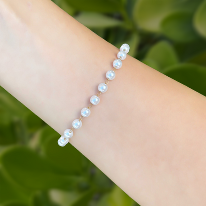 Pulsera Perlitas Blancas 5mm Acero Inoxidable 1B3