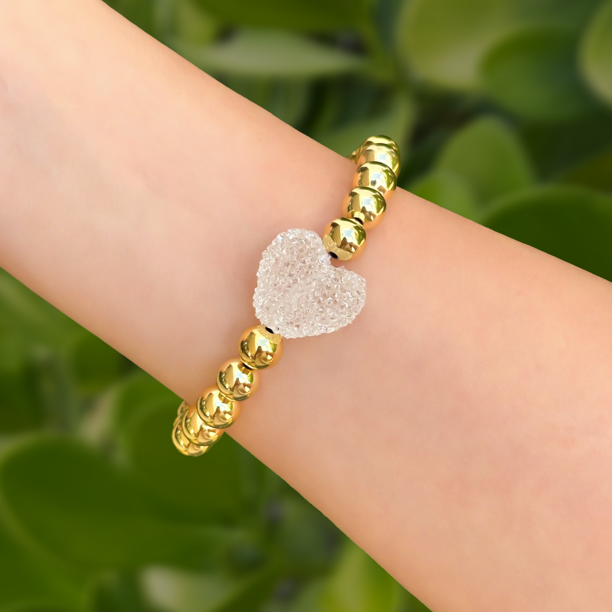 Pulsera Dorada Bolas Corazon