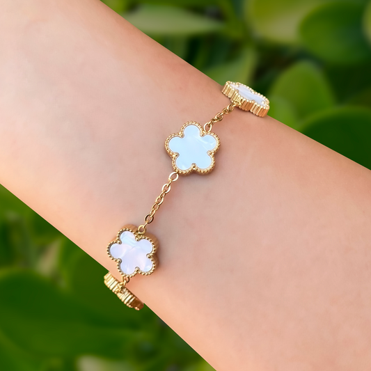 Pulsera Trébol Blanca Acero Inoxidable  1M4