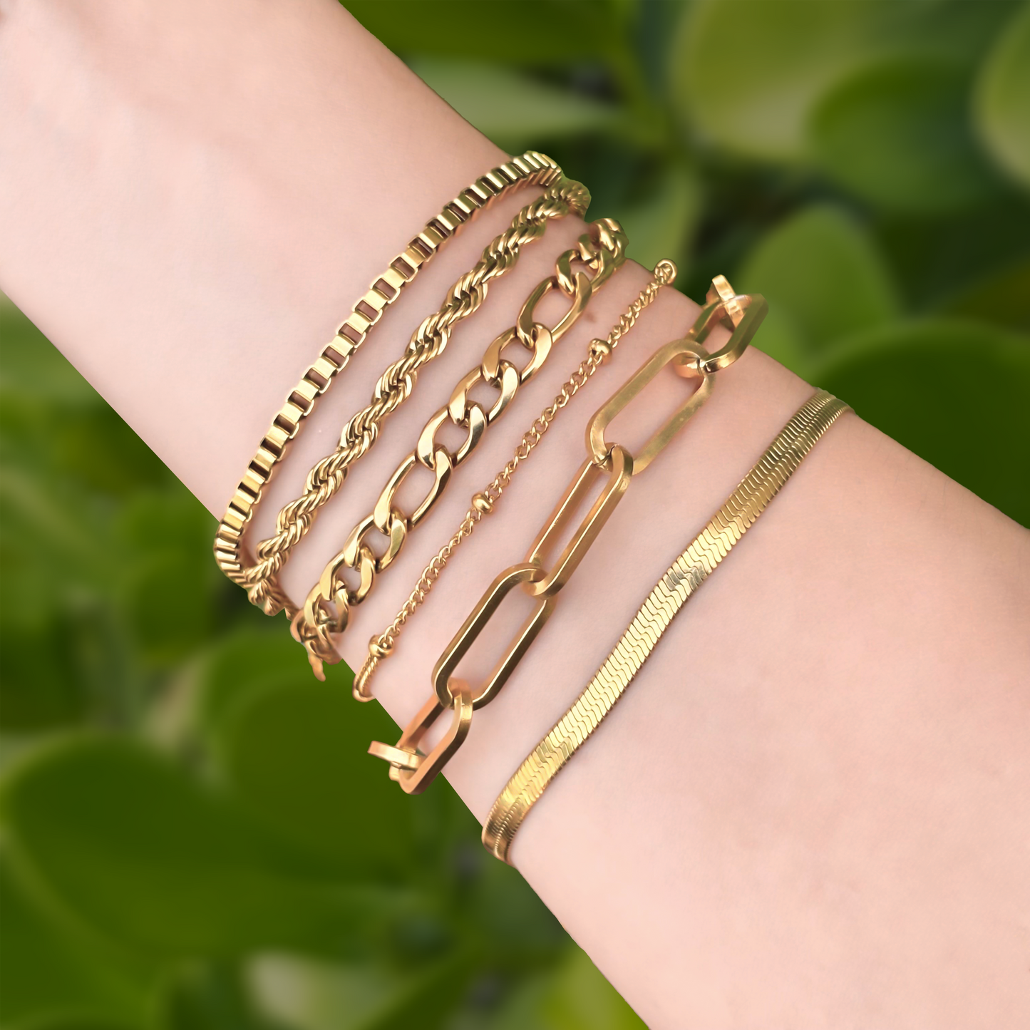 Set 6 Pulseras Cadenas Doradas Acero Inoxidable 2G5