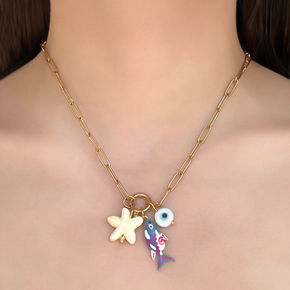 Collar Dorado Pez Estrella  Acero Titanio 1L4