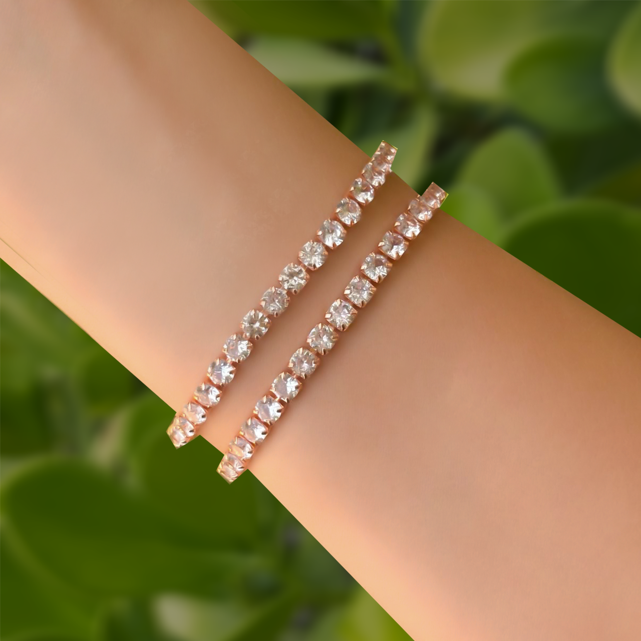 Dos Pulseras Oro Rosa Zirconias Acero de Titanio