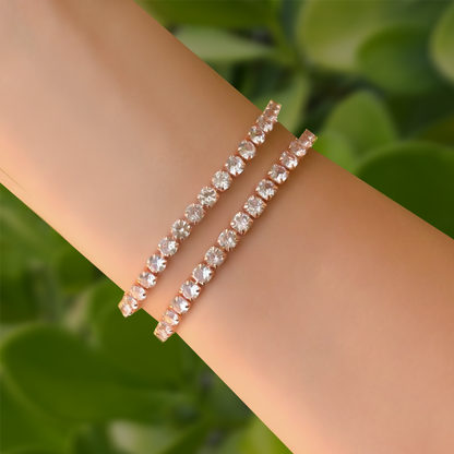 Dos Pulseras Oro Rosa Zirconias Acero de Titanio