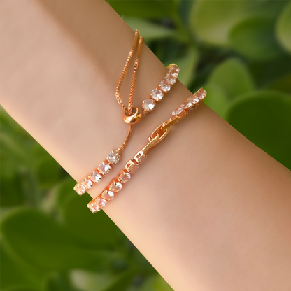 Dos Pulseras Oro Rosa Zirconias Acero de Titanio