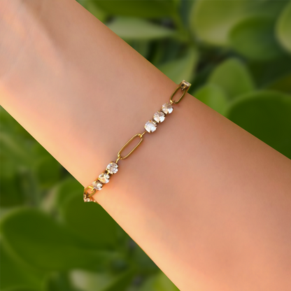 Pulsera Dorada Zirconias Acero Inoxidable