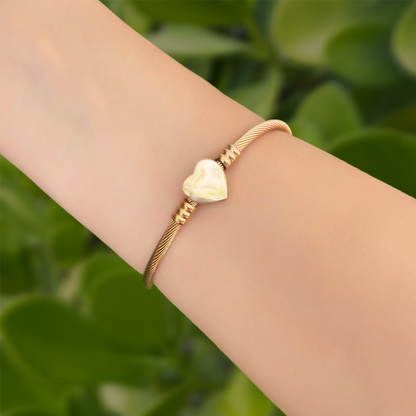 Pulsera Oro-Rosa Corazón Acero Inoxidable  1j4