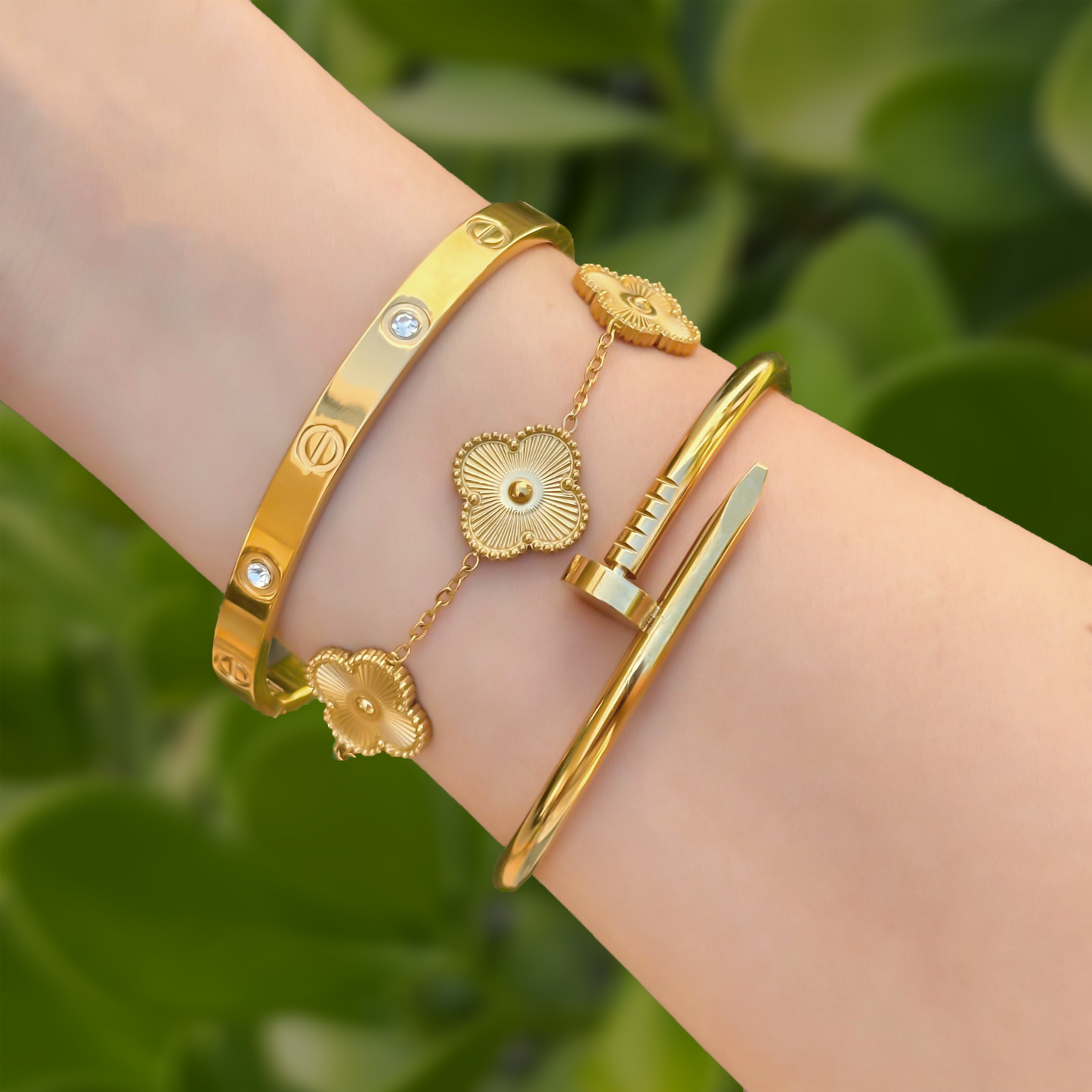 Pulseras Doradas Flor Acero Titanio  1Z6