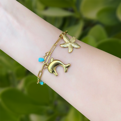 Pulsera Charms Turquesa  Acero Inoxidable 1Y5