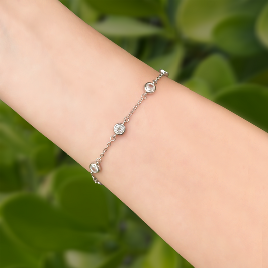 Pulsera Plateada Zirconias Chapa de Oro  1K7