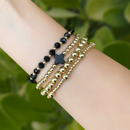 Set 4 Pulseras Doradas Bolitas y Cruz 1xx2