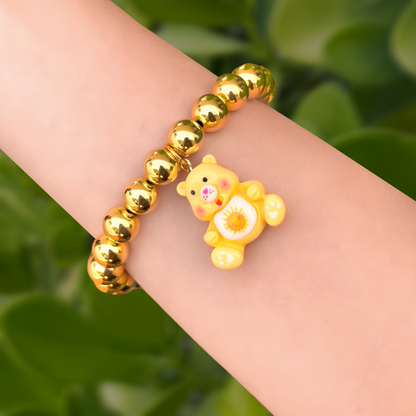 Pulsera Dorada Bolas y Oso Amarillo  2P4