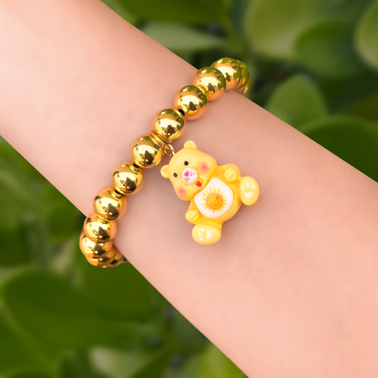 Pulsera Dorada Bolas y Oso Amarillo  2P4