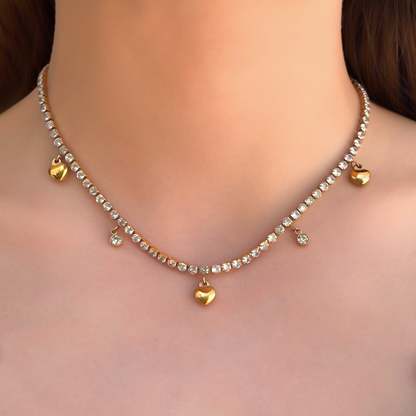 Collar Zirconias y Corazon Acero de Titanio