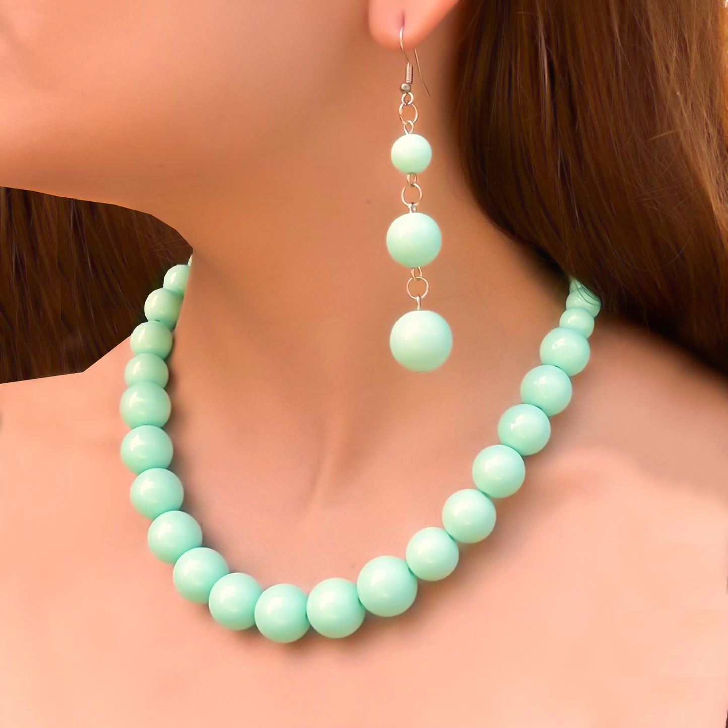 Collar y Aretes Bolas Menta 1Z3