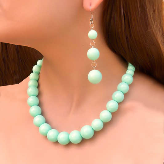 Collar y Aretes Bolas Menta 1Z3