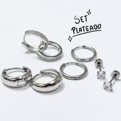 Set Piercings Arracadas Plateadas 8 Piezas Acero Inoxidable