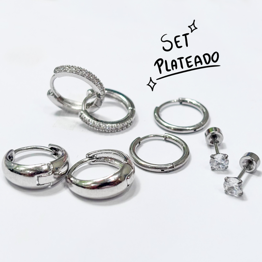 Set Piercings Arracadas Plateadas 8 Piezas Acero Inoxidable 1S3