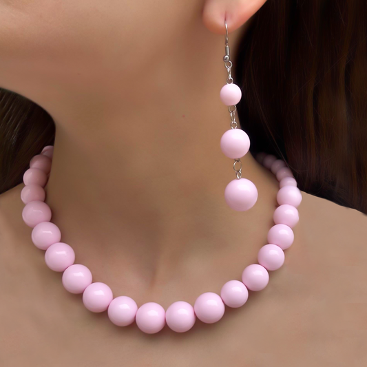 Collar y Aretes Bolas Rosa Claro 2BB2
